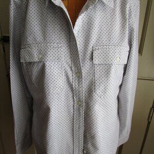 LL Bean Signature Button Up Flannel Shirt Women's Polka Dot Light Gray Black